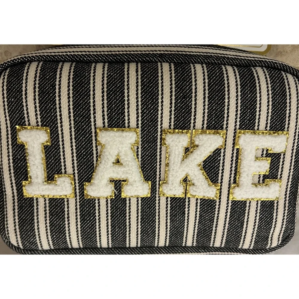 New Gloss & Glo Zip Travel Cosmetic Bag Chenille Patch LAKE